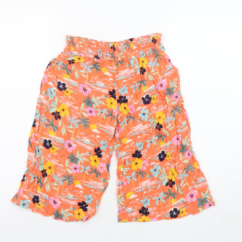 Marks and Spencer Girls Orange Floral Polyester Sailor Shorts Size 6-7 Years L13 in Regular - Shirred Waist