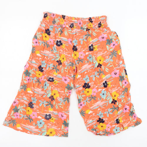 Marks and Spencer Girls Orange Floral Polyester Sailor Shorts Size 6-7 Years L13 in Regular - Shirred Waist