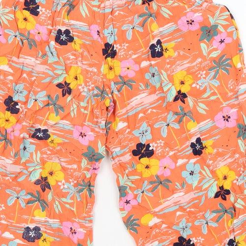 Marks and Spencer Girls Orange Floral Polyester Sailor Shorts Size 6-7 Years L13 in Regular - Shirred Waist