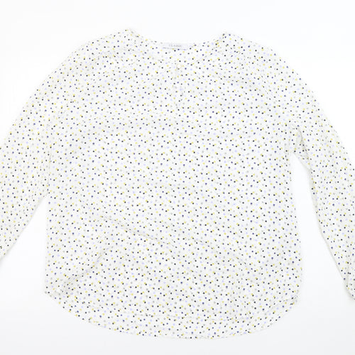 Classic Womens White Polka Dot Polyester Basic Blouse Size 14 Round Neck - Sheer