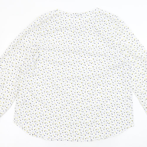 Classic Womens White Polka Dot Polyester Basic Blouse Size 14 Round Neck - Sheer