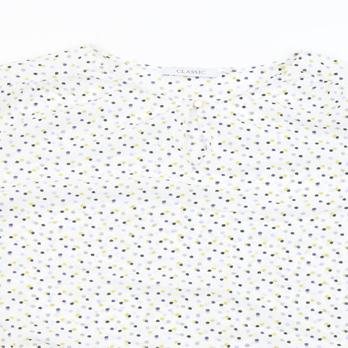 Classic Womens White Polka Dot Polyester Basic Blouse Size 14 Round Neck - Sheer