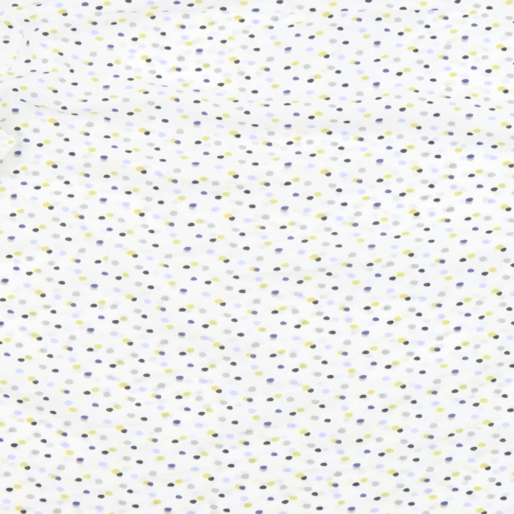 Classic Womens White Polka Dot Polyester Basic Blouse Size 14 Round Neck - Sheer