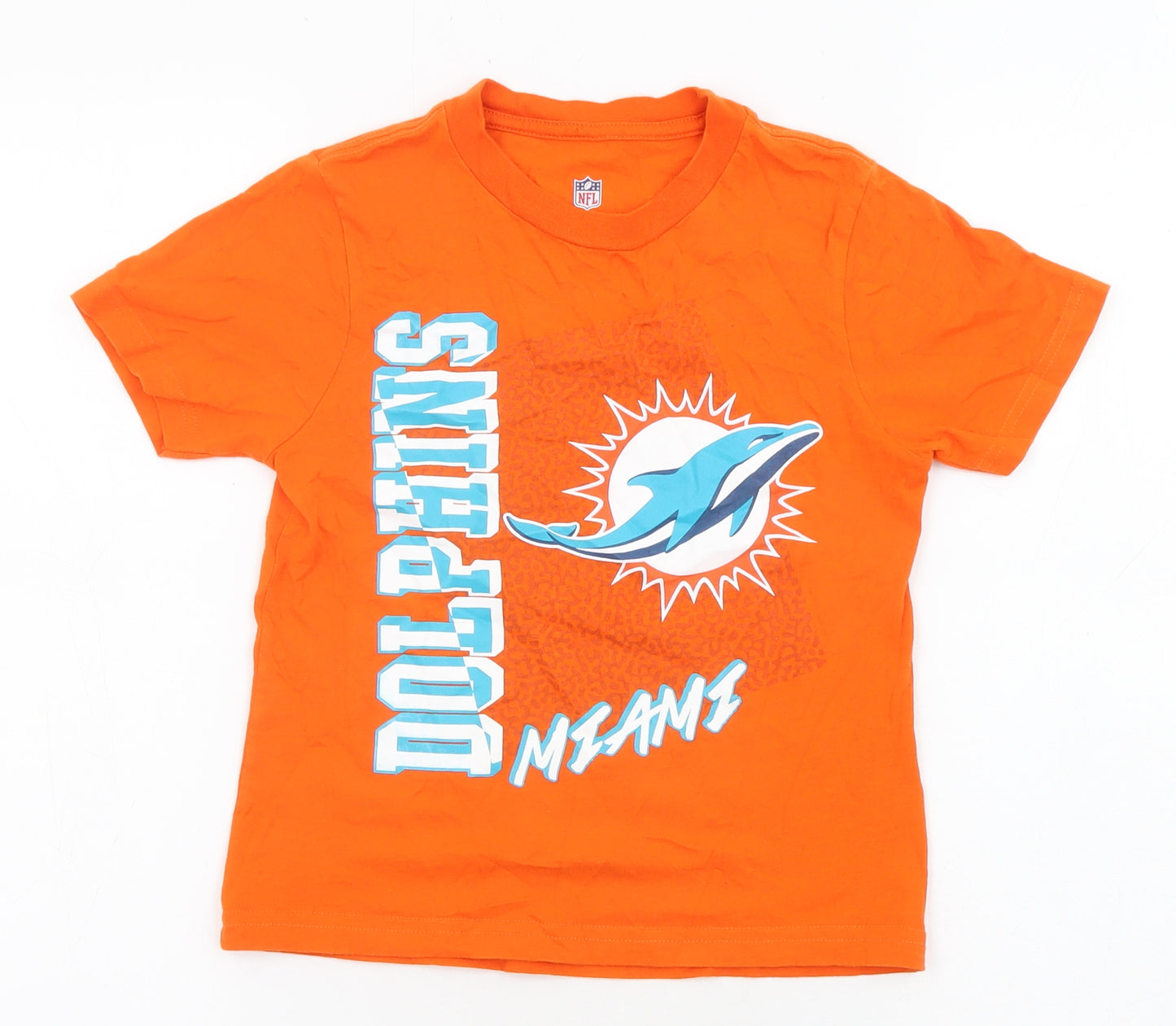 NFL Boys Orange Cotton Basic T-Shirt Size 5-6 Years Crew Neck Pullover - Miami Dolphins, NFL