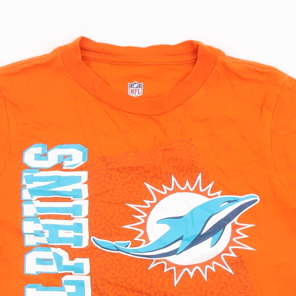 NFL Boys Orange Cotton Basic T-Shirt Size 5-6 Years Crew Neck Pullover - Miami Dolphins, NFL