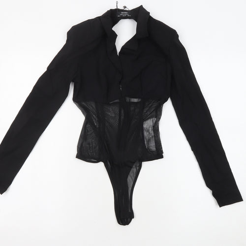 Bershka Womens Black Polyamide Bodysuit One-Piece Size XS Zip