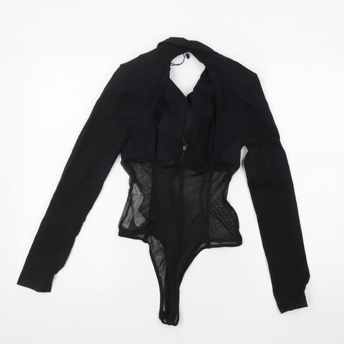 Bershka Womens Black Polyamide Bodysuit One-Piece Size XS Zip