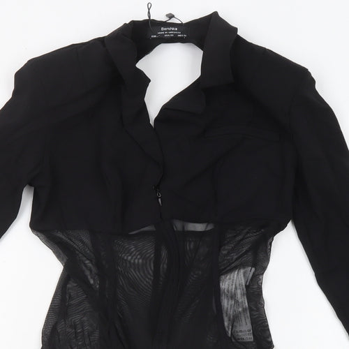 Bershka Womens Black Polyamide Bodysuit One-Piece Size XS Zip
