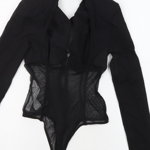Bershka Womens Black Polyamide Bodysuit One-Piece Size XS Zip
