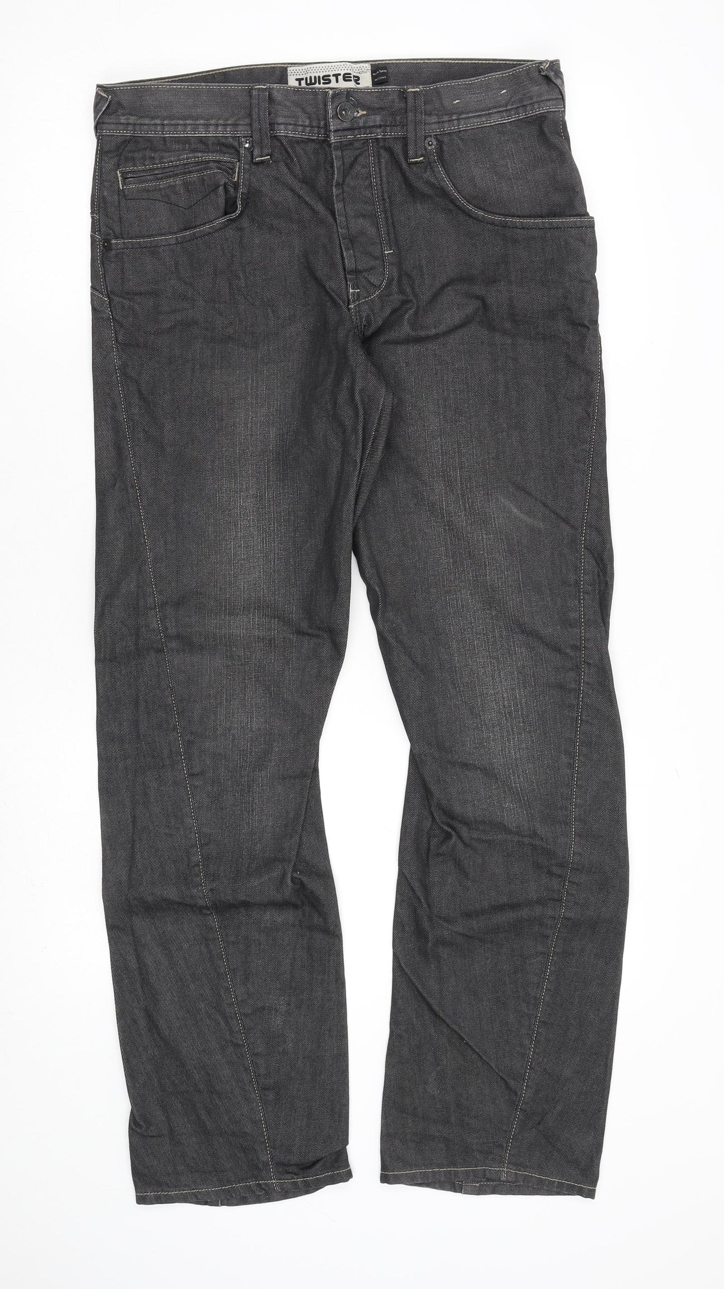 Topman Mens Grey Cotton Straight Jeans Size 32 in L30 in Regular Zip