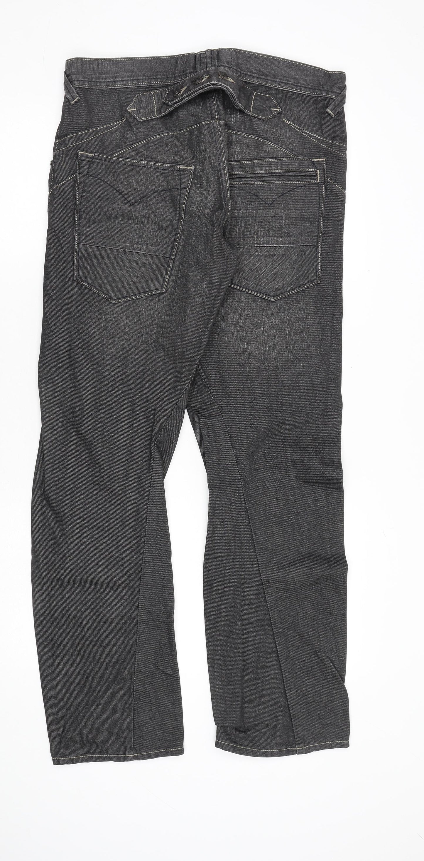 Topman Mens Grey Cotton Straight Jeans Size 32 in L30 in Regular Zip
