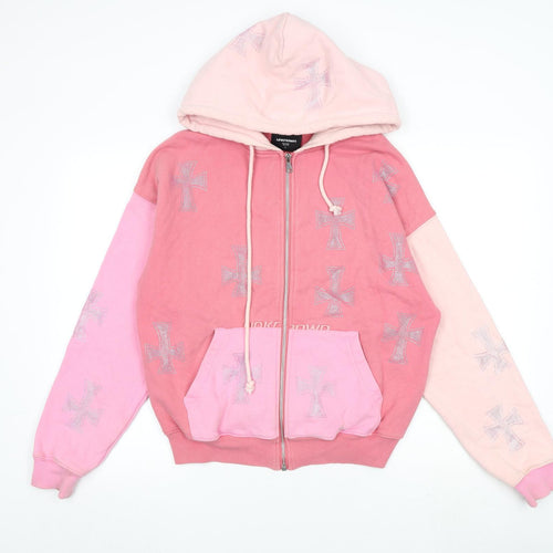 Unknown Womens Pink 100% Cotton Full Zip Hoodie Size M Zip
