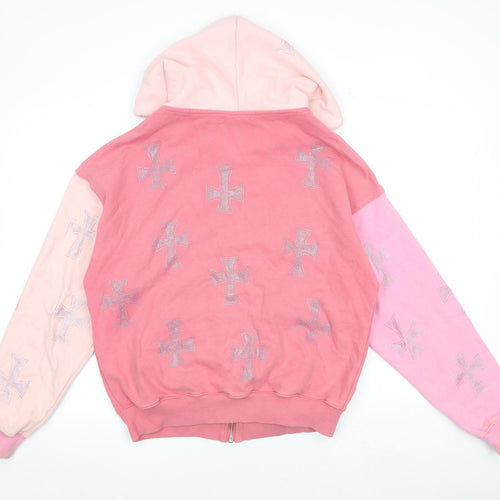 Unknown Womens Pink 100% Cotton Full Zip Hoodie Size M Zip