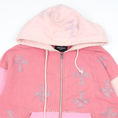 Unknown Womens Pink 100% Cotton Full Zip Hoodie Size M Zip