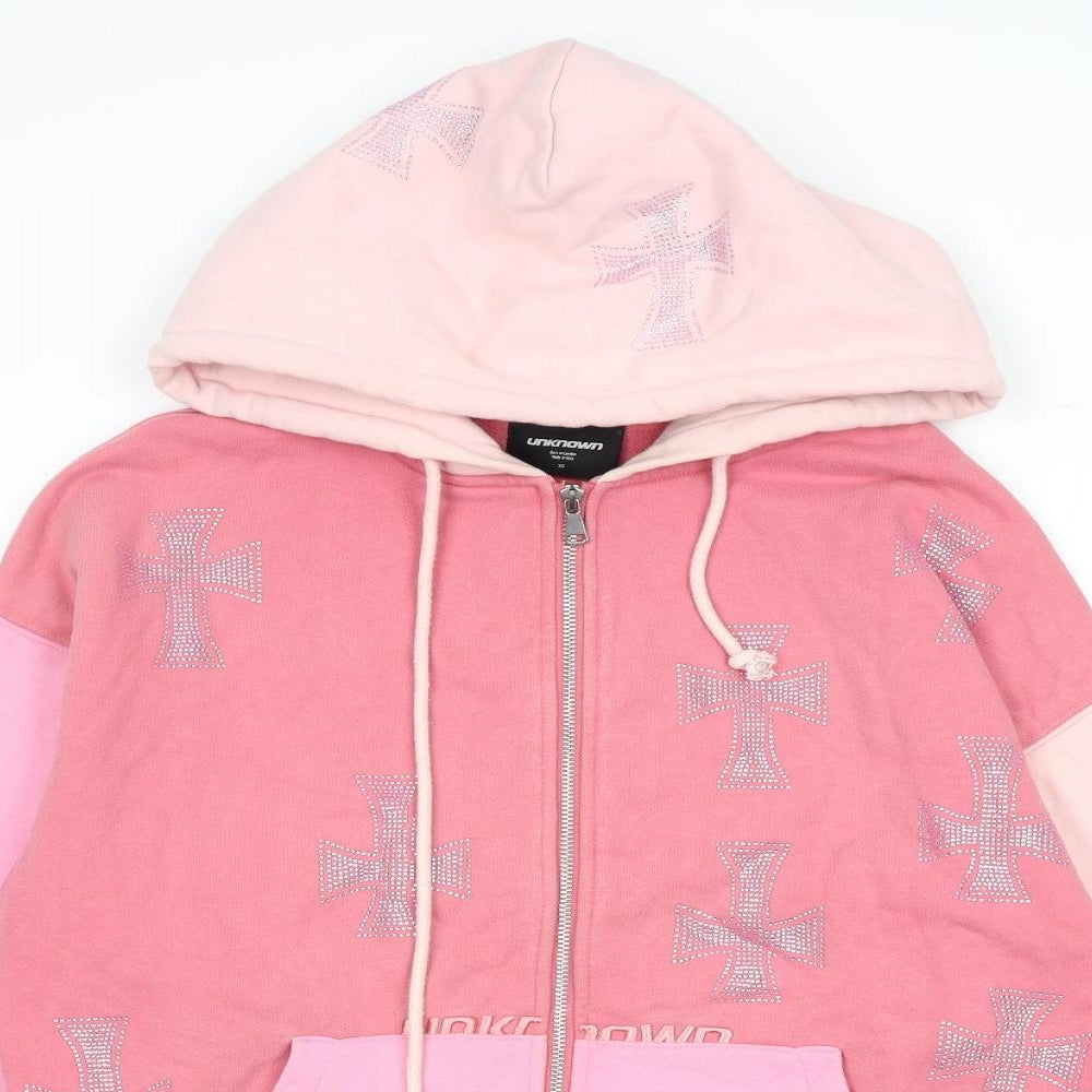 Unknown Womens Pink 100% Cotton Full Zip Hoodie Size M Zip