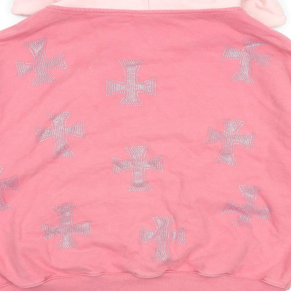 Unknown Womens Pink 100% Cotton Full Zip Hoodie Size M Zip