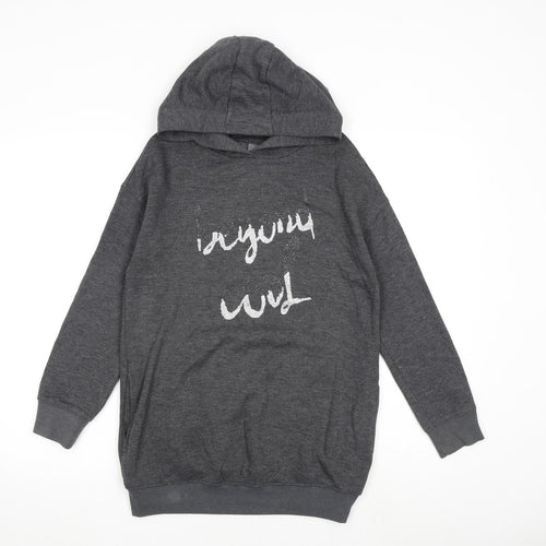 NEXT Girls Grey Cotton Pullover Hoodie Size 11 Years Pullover
