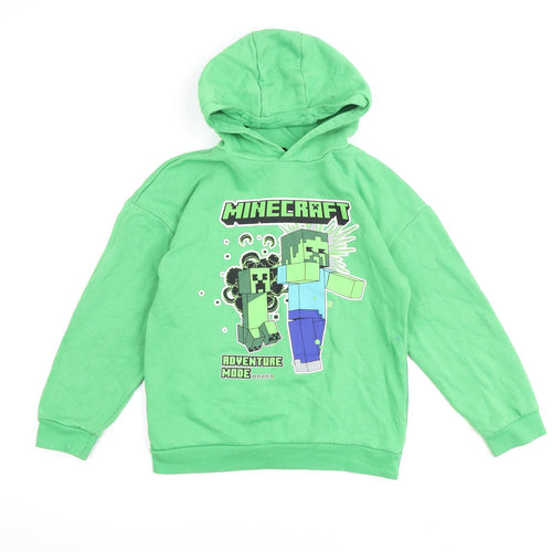 Minecraft Boys Green Cotton Pullover Hoodie Size 9-10 Years Pullover