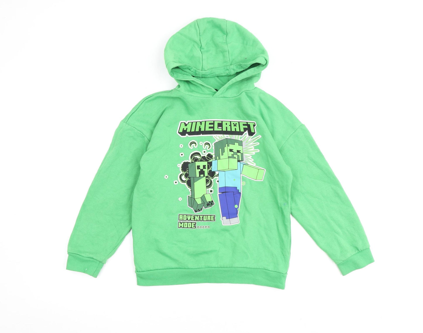 Minecraft Boys Green Cotton Pullover Hoodie Size 9-10 Years Pullover