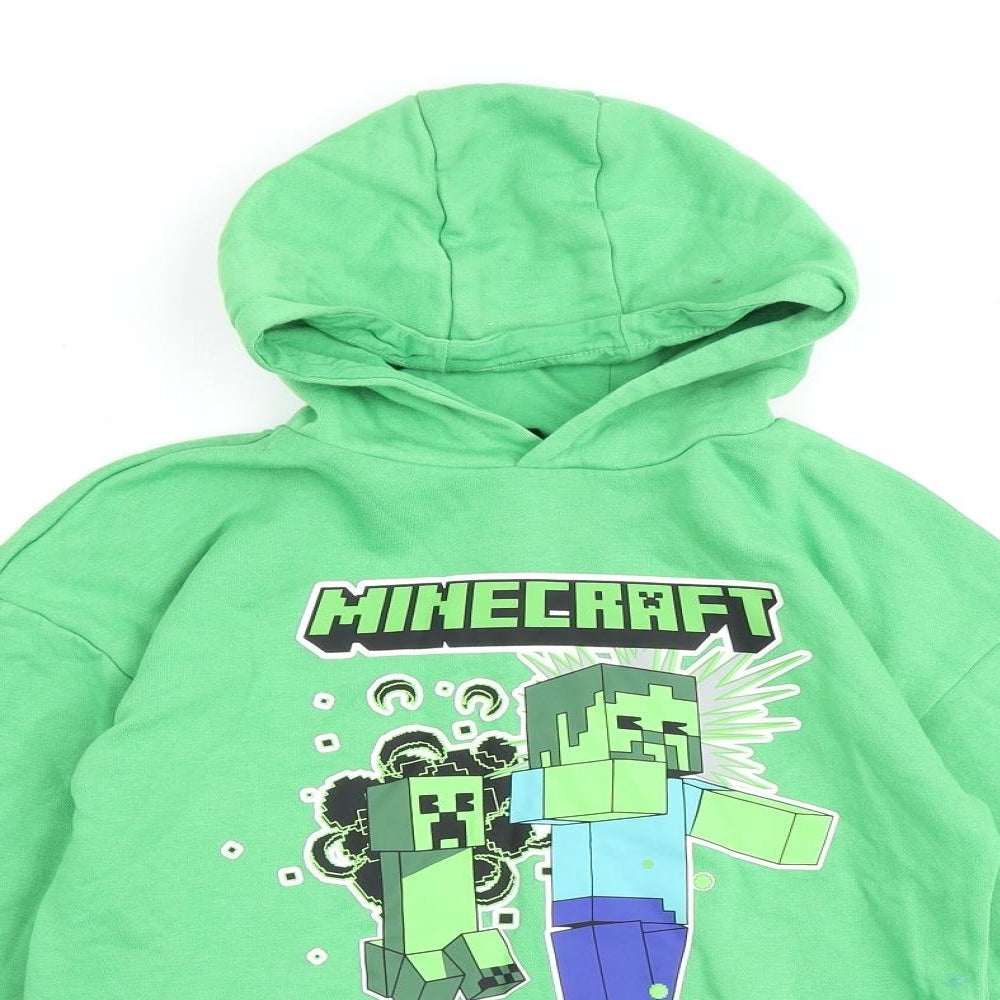 Minecraft Boys Green Cotton Pullover Hoodie Size 9-10 Years Pullover