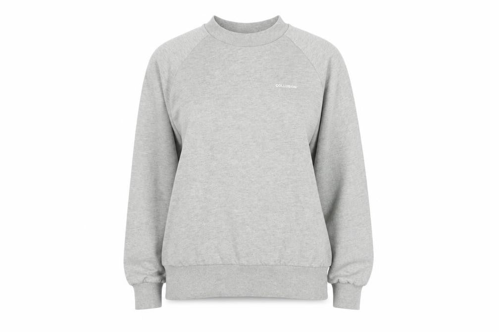 Front view of Collusion women’s green cotton pullover sweatshirt, size UK 8, pullover
