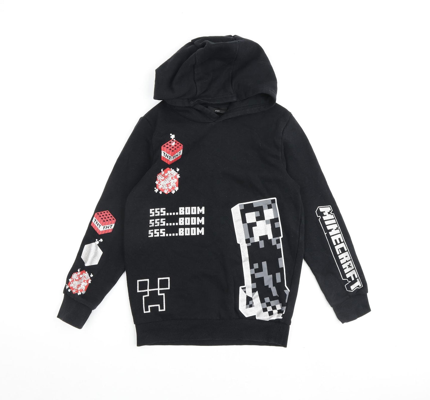 Minecraft Boys Black Cotton Pullover Hoodie Size 8-9 Years Pullover