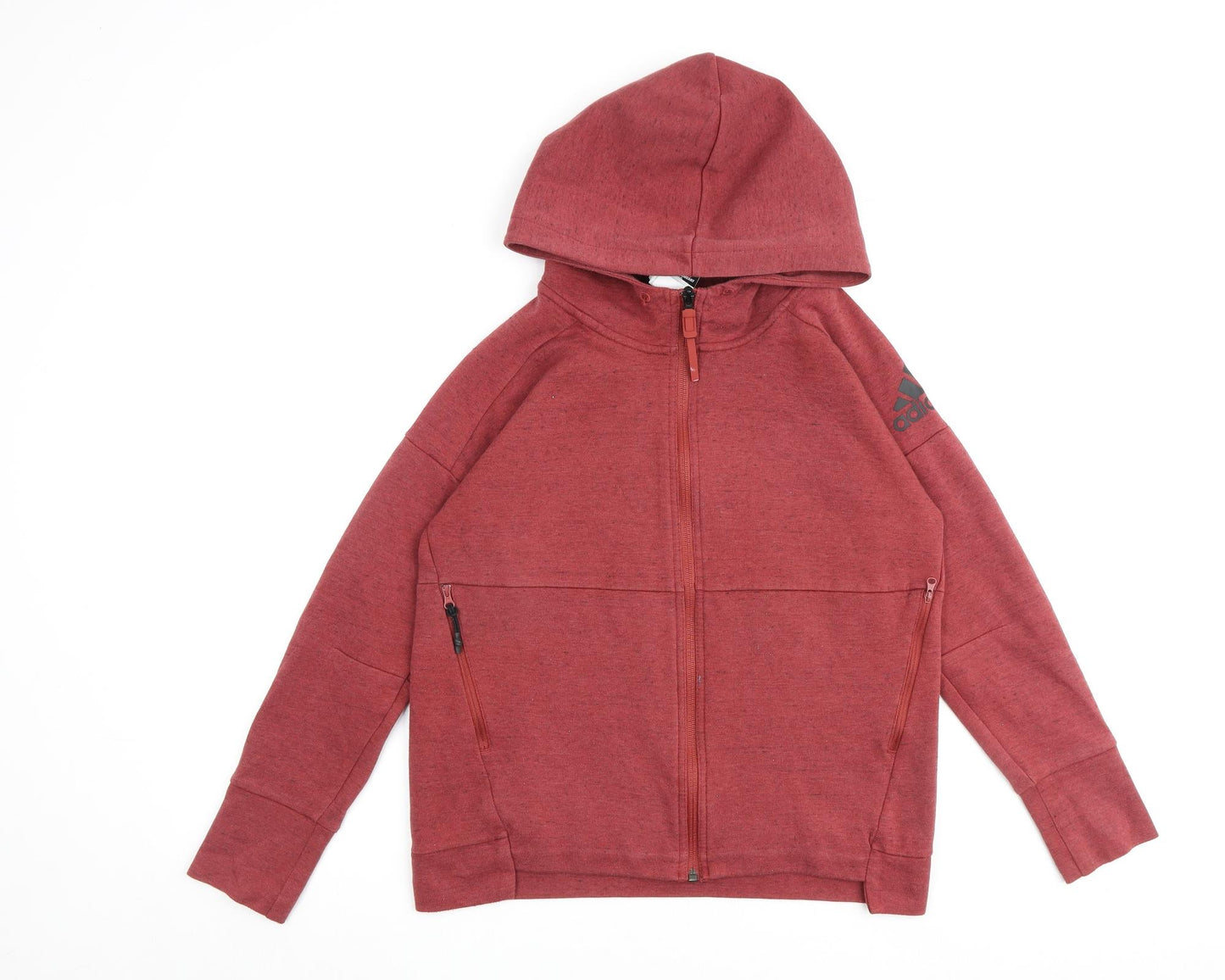 adidas Womens Red Houndstooth Cotton Full Zip Hoodie Size 8 Zip