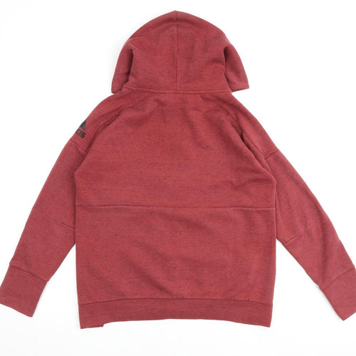 adidas Womens Red Houndstooth Cotton Full Zip Hoodie Size 8 Zip