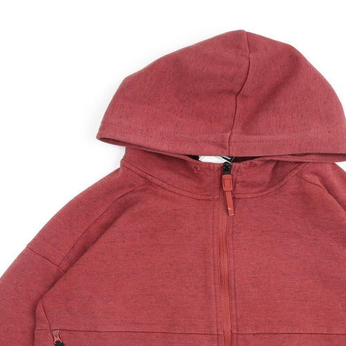 adidas Womens Red Houndstooth Cotton Full Zip Hoodie Size 8 Zip