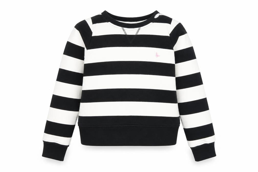 Front view of Jack Wills women’s black striped 100% cotton pullover sweatshirt, size UK 10, pullover