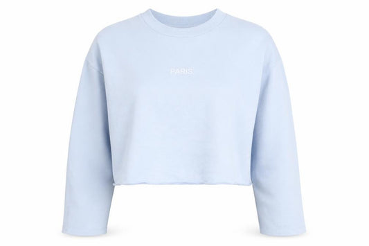 Front view of Topshop women’s blue cotton pullover sweatshirt, size UK 12, pullover