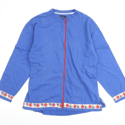 Great Plains Womens Blue Floral 100% Cotton Full Zip Sweatshirt Size L Zip