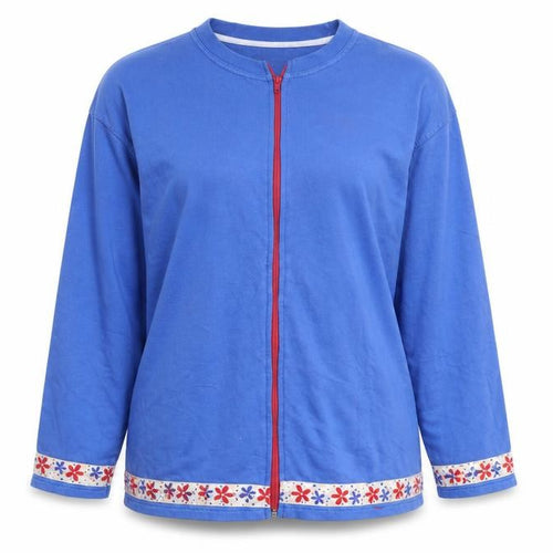 Great Plains Womens Blue Floral 100% Cotton Full Zip Sweatshirt Size L Zip