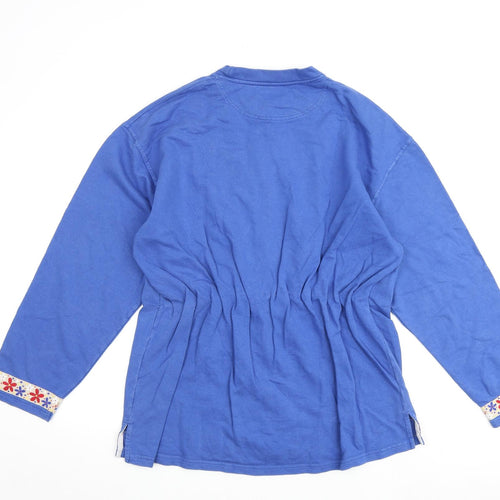 Great Plains Womens Blue Floral 100% Cotton Full Zip Sweatshirt Size L Zip