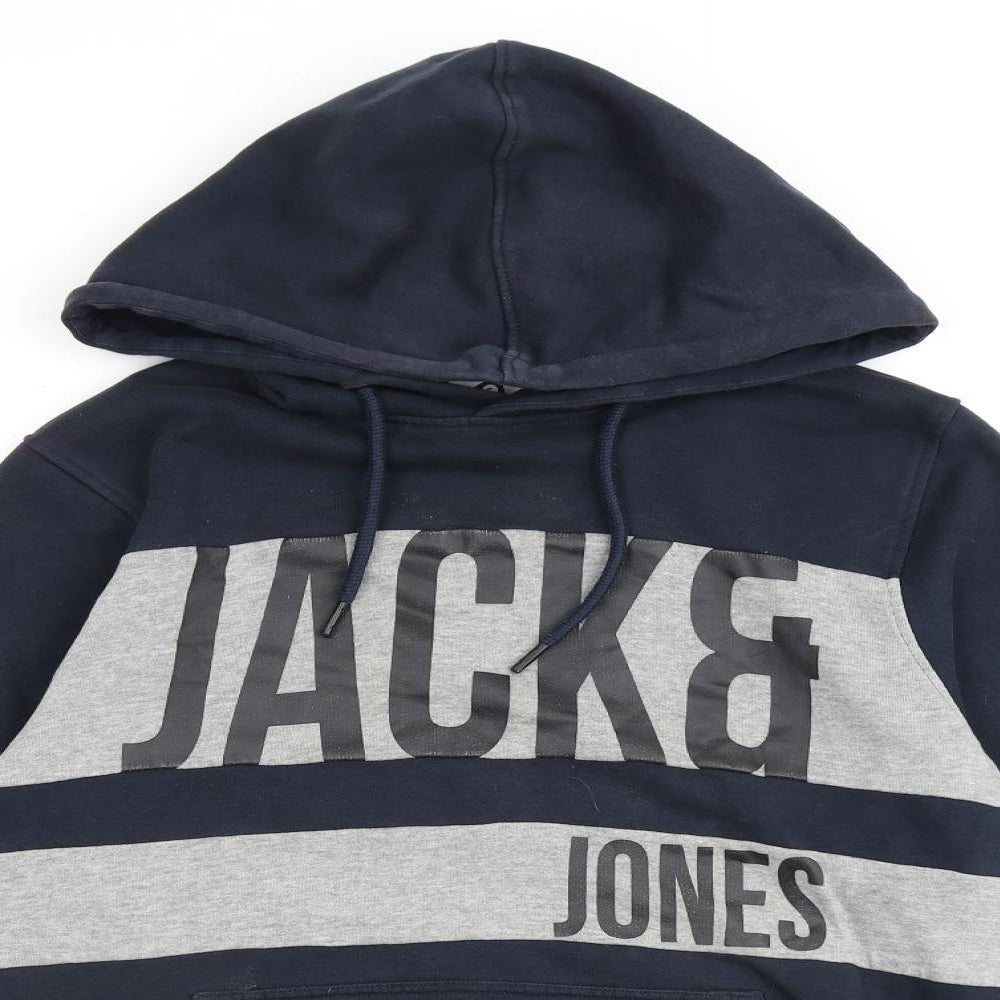 JACK & JONES Mens Blue Cotton Pullover Hoodie Size M