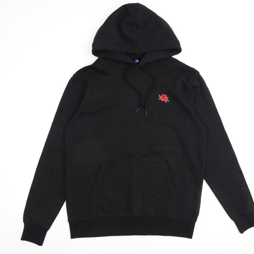 H&M Mens Black Floral Cotton Pullover Hoodie Size M