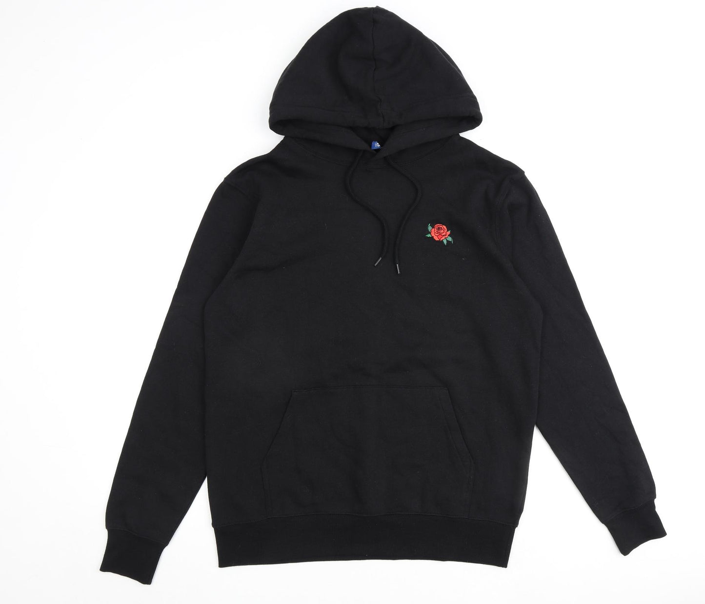 H&M Mens Black Floral Cotton Pullover Hoodie Size M
