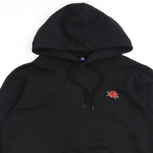 H&M Mens Black Floral Cotton Pullover Hoodie Size M