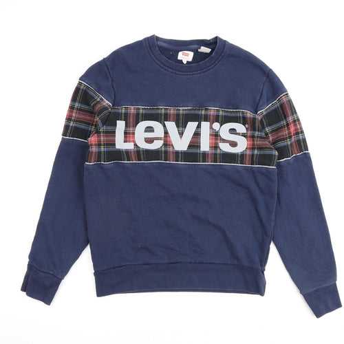 Levi's Mens Blue Check Cotton Pullover Sweatshirt Size S