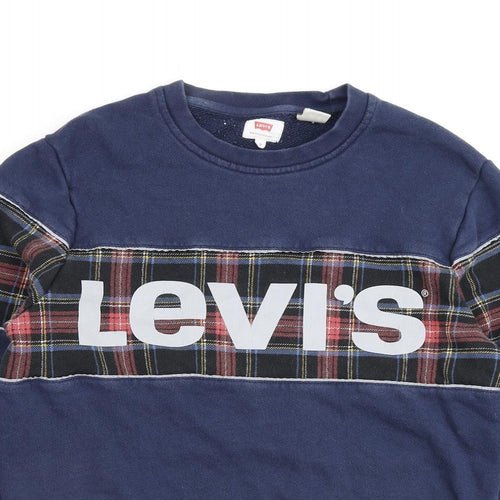 Levi's Mens Blue Check Cotton Pullover Sweatshirt Size S