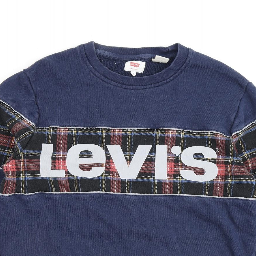 Levi's Mens Blue Check Cotton Pullover Sweatshirt Size S