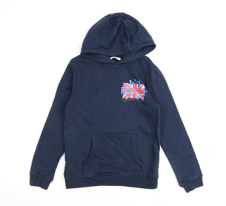 Marks and Spencer Girls Blue Cotton Pullover Hoodie Size 11-12 Years Pullover