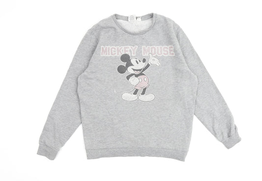 Front view of Disney women’s grey cotton pullover sweatshirt, size UK 10, pullover