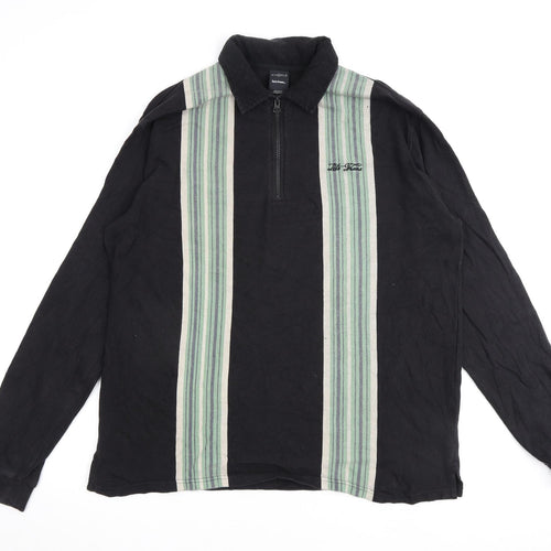 Iets Frans Mens Black Striped Cotton Henley Sweatshirt Size S