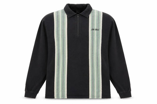 Front view of Iets Frans men’s black striped cotton henley sweatshirt, size S