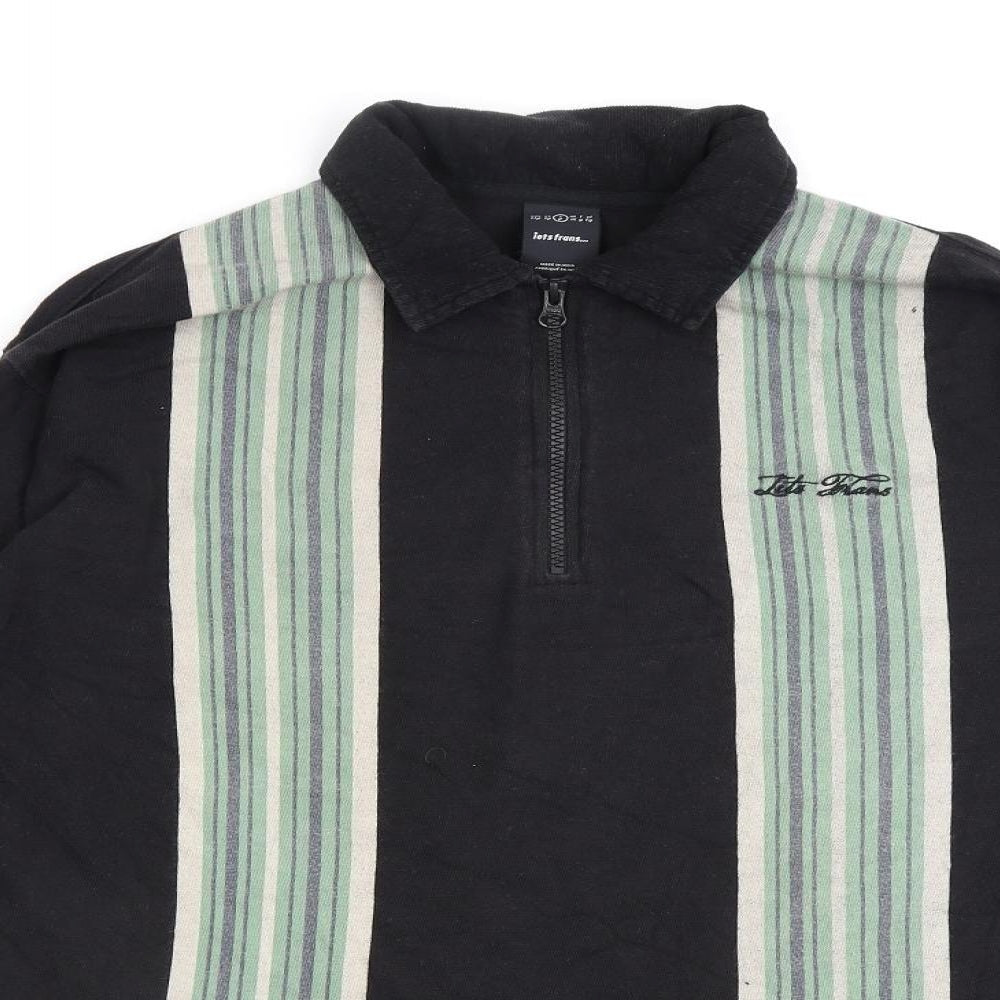 Iets Frans Mens Black Striped Cotton Henley Sweatshirt Size S