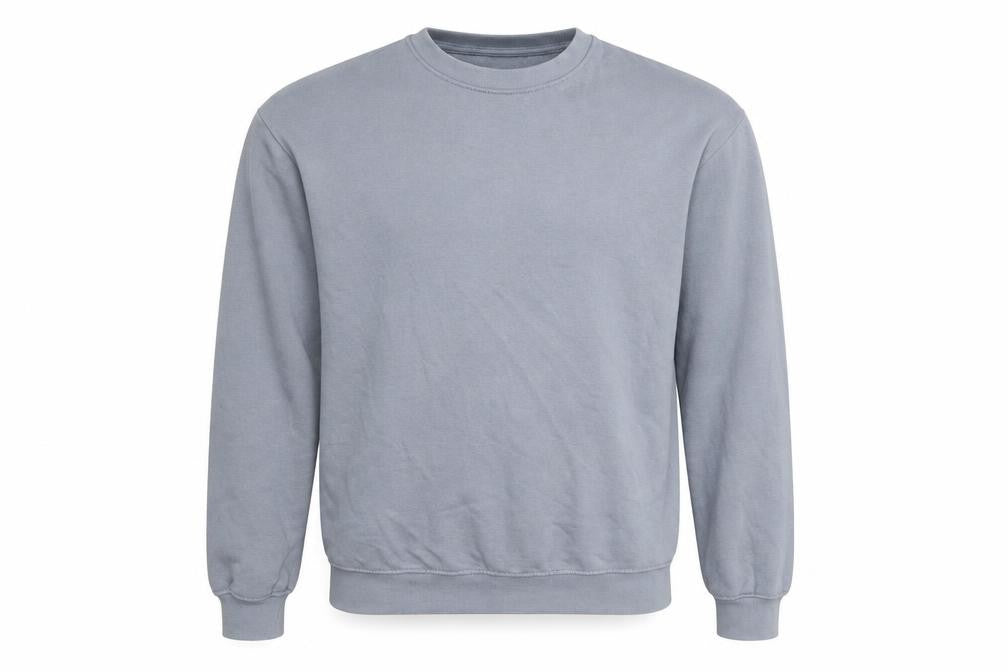 Front view of H&M men’s grey cotton pullover sweatshirt, size S