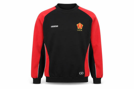 Front view of Prostar men’s black polyester pullover sweatshirt, size M