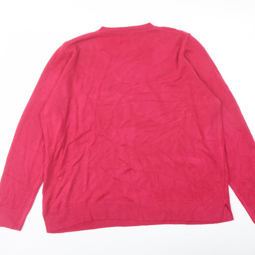 Marks and Spencer Womens Pink Crew Neck Acrylic Pullover Jumper Size 20