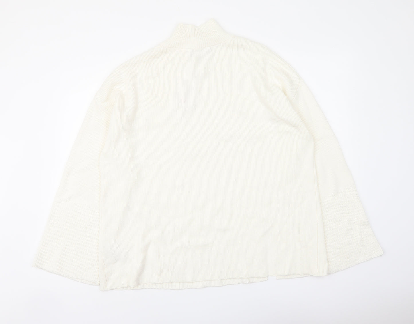 Marks and Spencer Womens Ivory Mock Neck Cotton Pullover Jumper Size L